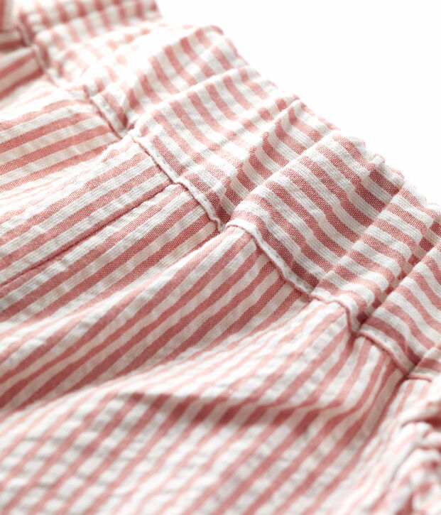 Shorts a rayas de tejido milrayas ecol&oacute;gico de beb&eacute; rosa/blanco