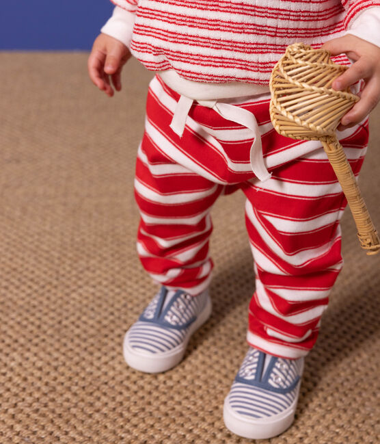 Pantalón de punto grueso a rayas para bebé rojo PEPS/blanco MARSHMALLOW