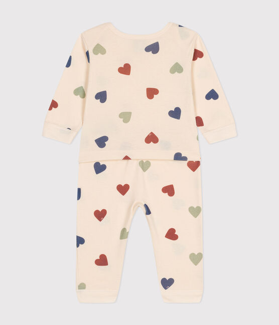 Pijama con corazones sin pies de algodón para bebé blanco AVALANCHE/ MULTICO
