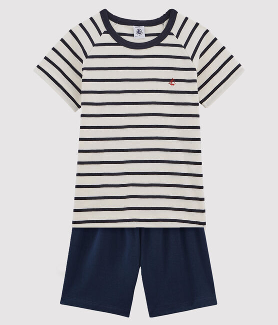 Pijama corto marinera de niño de algodón blanco MARSHMALLOW/azul SMOKING