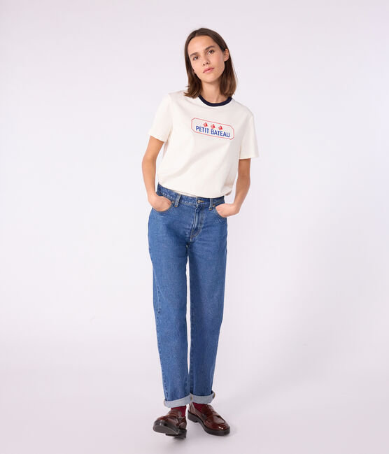 Camiseta Recta de algodón de manga corta para mujer azul MILK/ SOIR