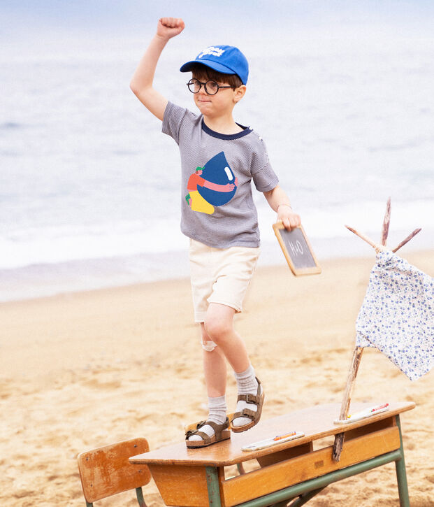 Camiseta de ni&ntilde;o Petit Bateau x Water Family azul/blanco