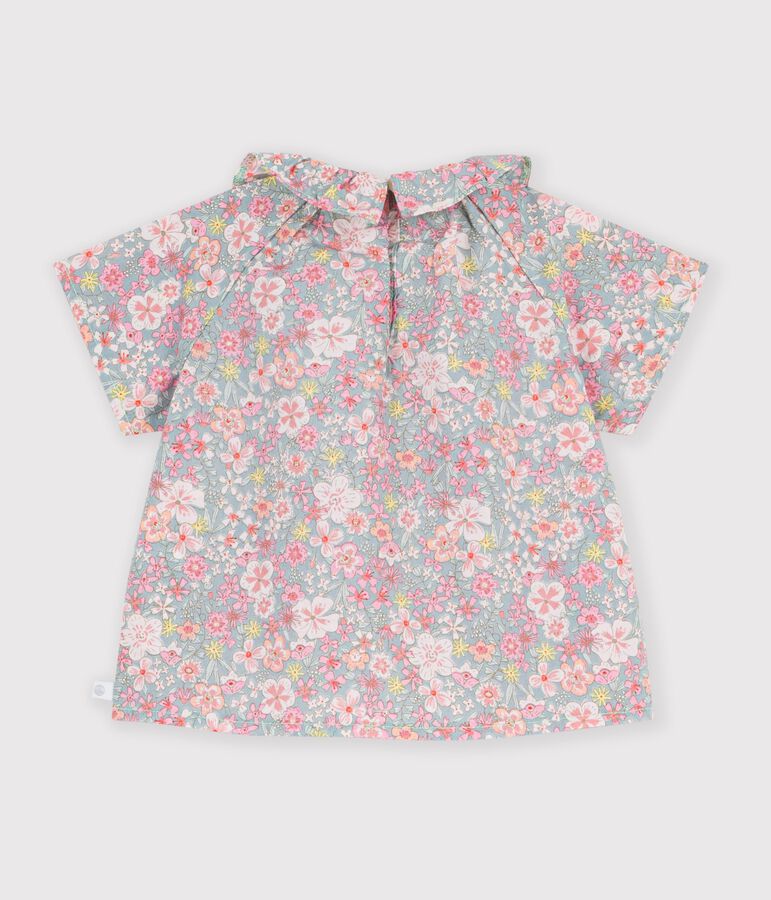 Blusa de algod&oacute;n de manga corta con estampado de flores para beb&eacute; azul/multicolor