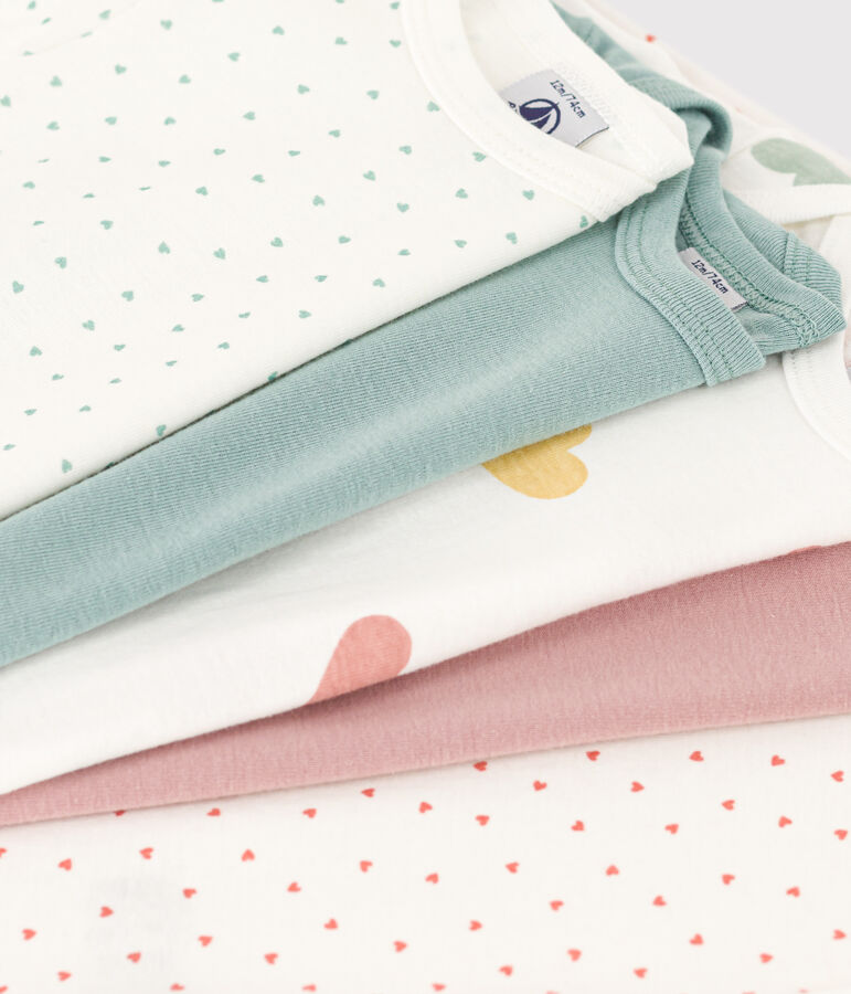 Juego de 5 bodis de algod&oacute;n de manga larga con corazones para beb&eacute; multicolor