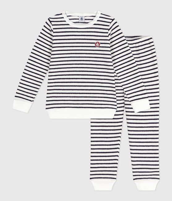 Pijama infantil de rizo de algodón a rayas azul MILK/ SOIR