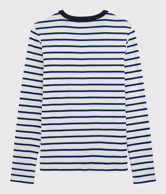 Camiseta de cuello redondo emblemática de algodón de mujer blanco MARSHMALLOW/azul SURF