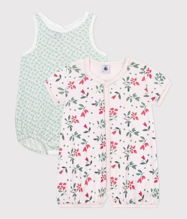 Juego de 2 monos cortos de algod&oacute;n con flores para beb&eacute; multicolor