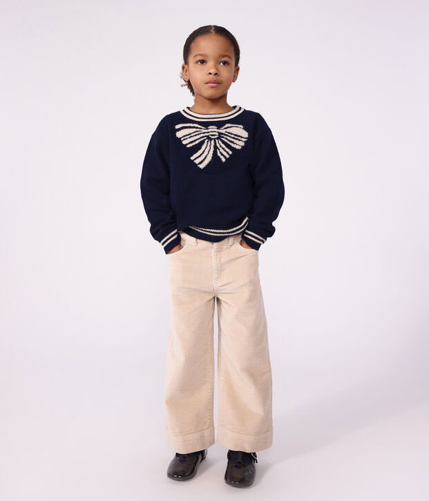 Jersey infantil de lana y algod&oacute;n con estampado de lazo azul/beige