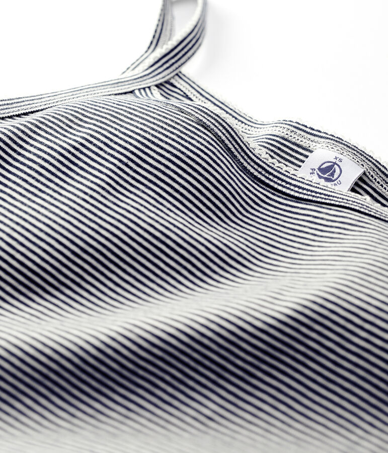 Camiseta de tirantes L'ICONIQUE de algod&oacute;n ORG&Aacute;NICO de mujer azul SMOKING/blanco MARSHMALLOW