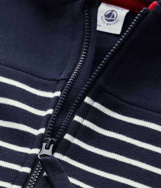 Suéter de rayas con cremallera para niño azul SMOKING/beige COQUILLE