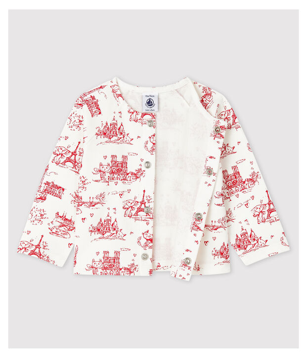 Rebeca de felpa estampada de beb&eacute; ni&ntilde;a blanco/rojo