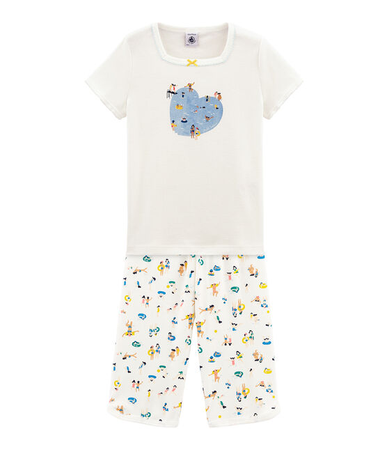 Pijama corto de punto para niña blanco MARSHMALLOW/blanco MULTICO