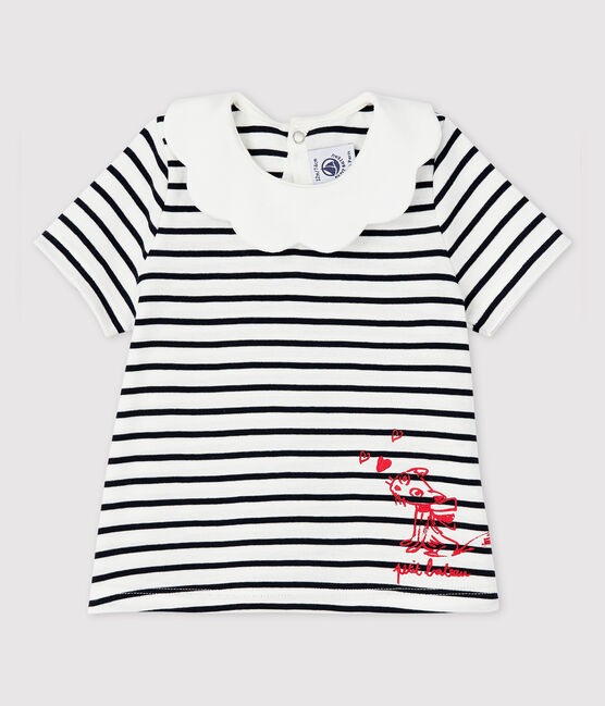 Blusa de manga corta de algodón de bebé niña blanco MARSHMALLOW/azul SMOKING