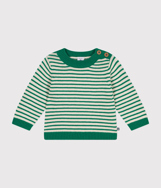 Jersey de punto tricotado de lana y algodón para bebé verde JARDIN/ AVALANCHE