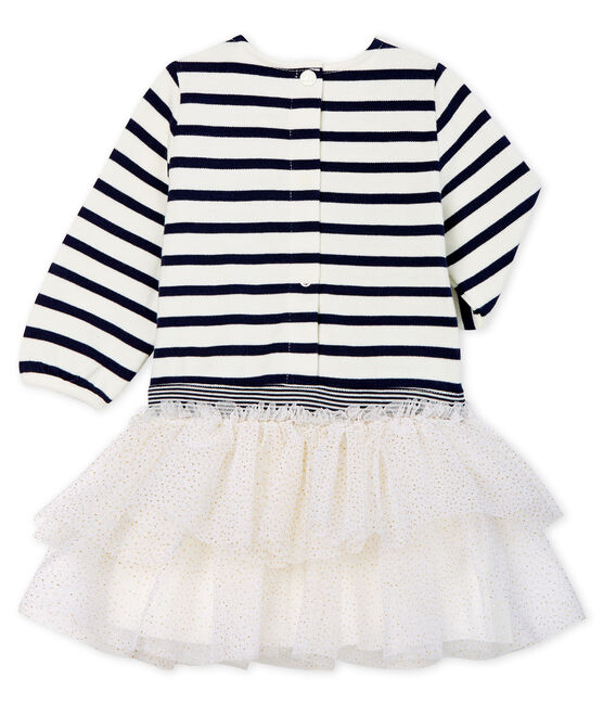 Vestido de manga larga de rayas para bebé niña blanco MARSHMALLOW/azul SMOKING