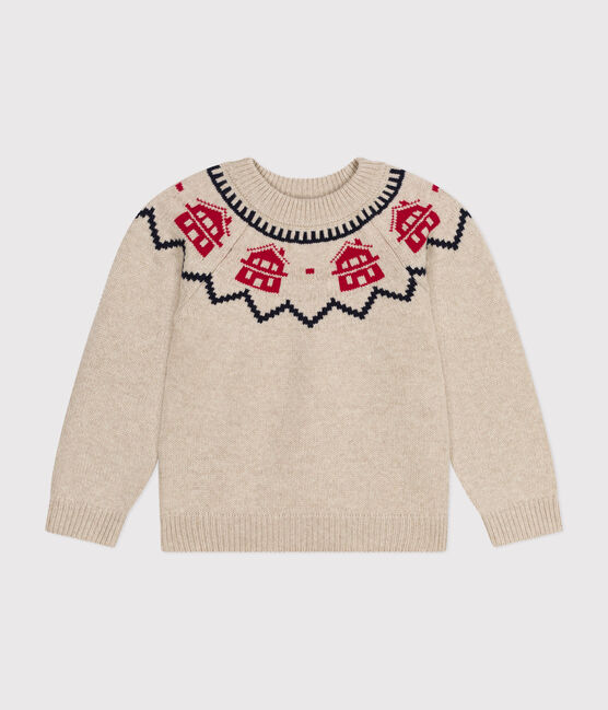 Jersey de jacquard de lana y algodón de niña/niño beige MONTELIMAR/blanco MULTICO