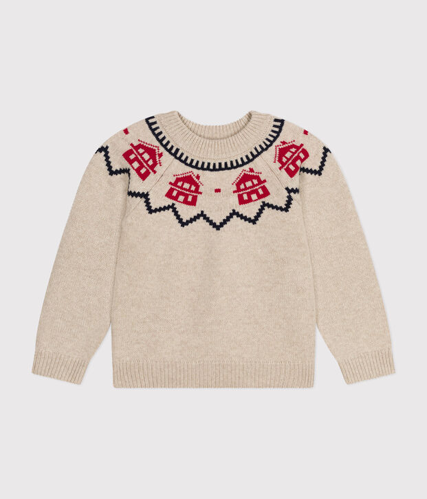 Jersey de jacquard de lana y algod&oacute;n de ni&ntilde;a/ni&ntilde;o beige/multicolor