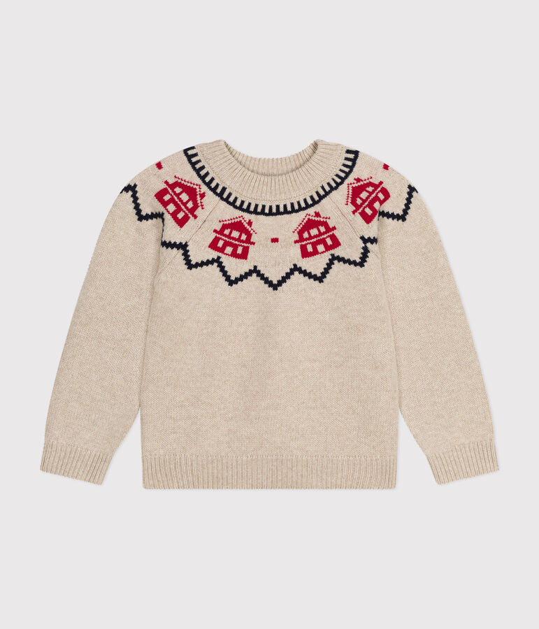 Jersey de jacquard de lana y algod&oacute;n de ni&ntilde;a/ni&ntilde;o beige/multicolor