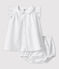 Vestido blanco de manga corta con braguitas bloomer de bebé niña en popelina de algodón ecológico blanco ECUME
