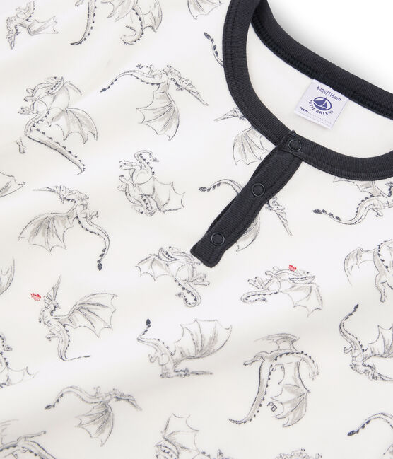 Pijama de terciopelo para niño pequeño blanco MARSHMALLOW/blanco MULTICO
