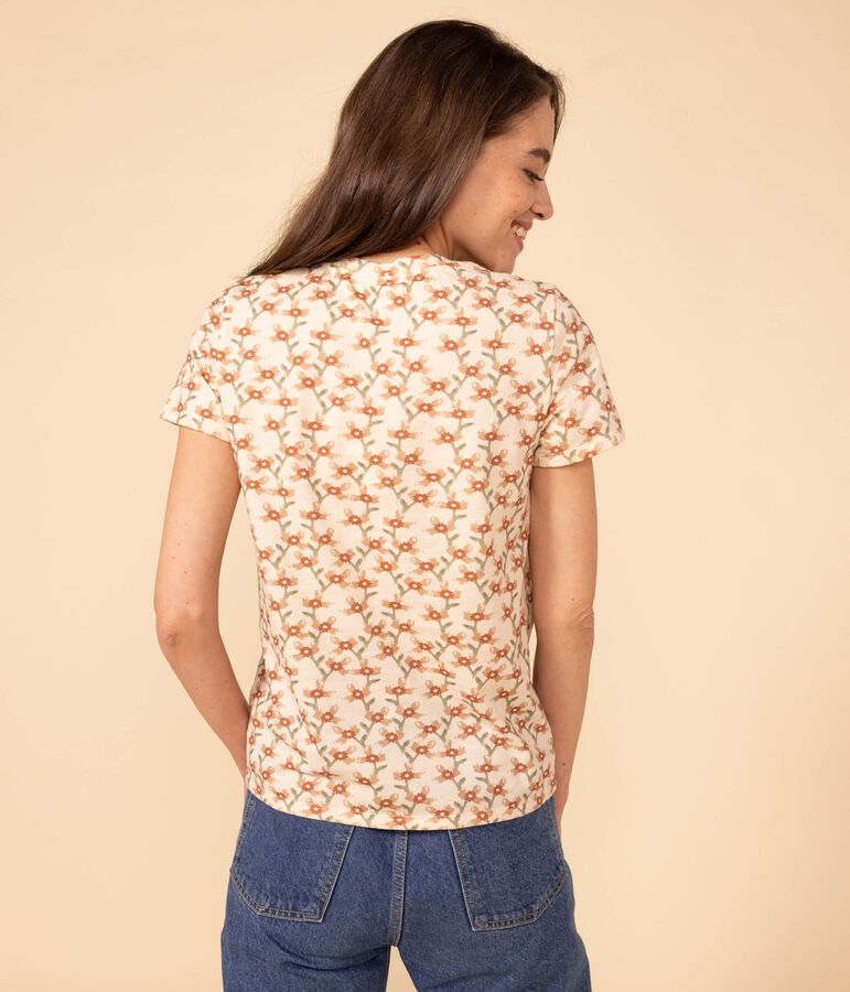 Camiseta LA RECTA de algod&oacute;n con cuello redondo para mujer crudo/multicolor