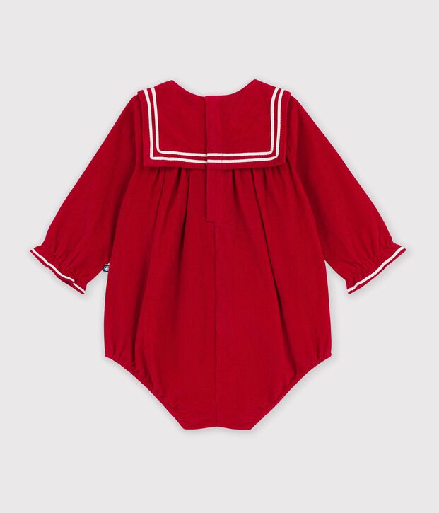 Mono corto liso de terciopelo con cuello para beb&eacute; rojo