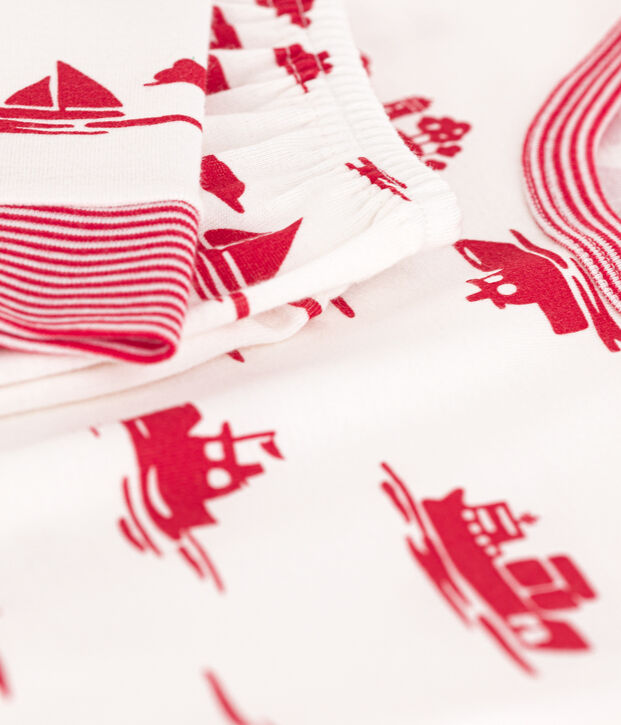 Pijama de algod&oacute;n ajustado para ni&ntilde;o/ni&ntilde;a blanco/rojo