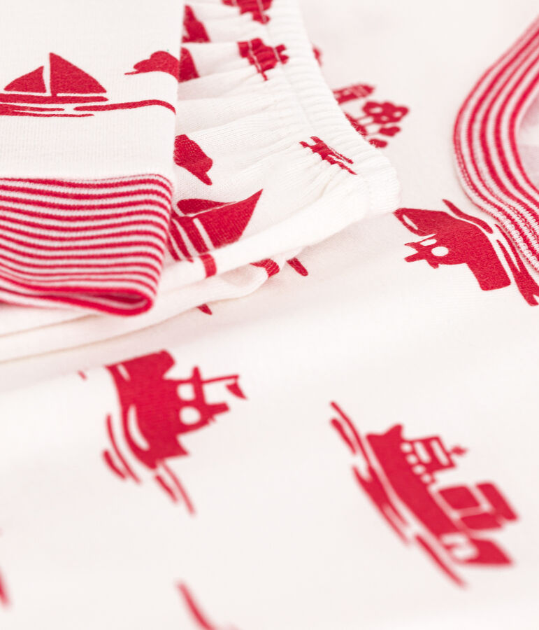 Pijama de algod&oacute;n ajustado para ni&ntilde;o/ni&ntilde;a blanco/rojo