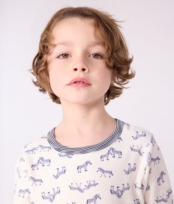 Pijama infantil de terciopelo con estampado de cebras azul MILK/ SOIR