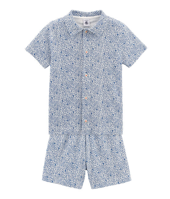 Pijama corto de punto para niño blanco MARSHMALLOW/azul MAJOR