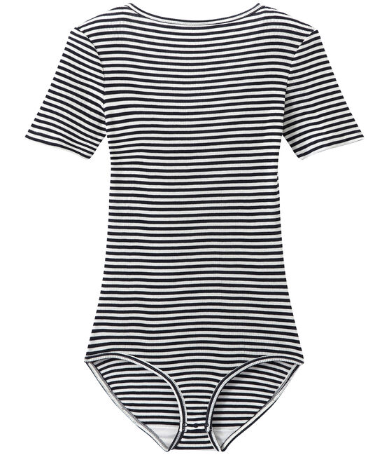 Body de algodón de efecto segunda piel para mujer azul SMOKING/blanco LAIT