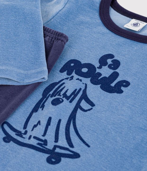 Pijama infantil de terciopelo liso con estampado azul/azul
