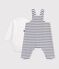 Conjunto de peto y body de algod&oacute;n con cuello a rayas para beb&eacute; blanco/azul