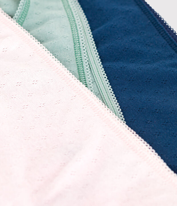 Juego de 3 braguitas lisas de algod&oacute;n para mujer multicolor