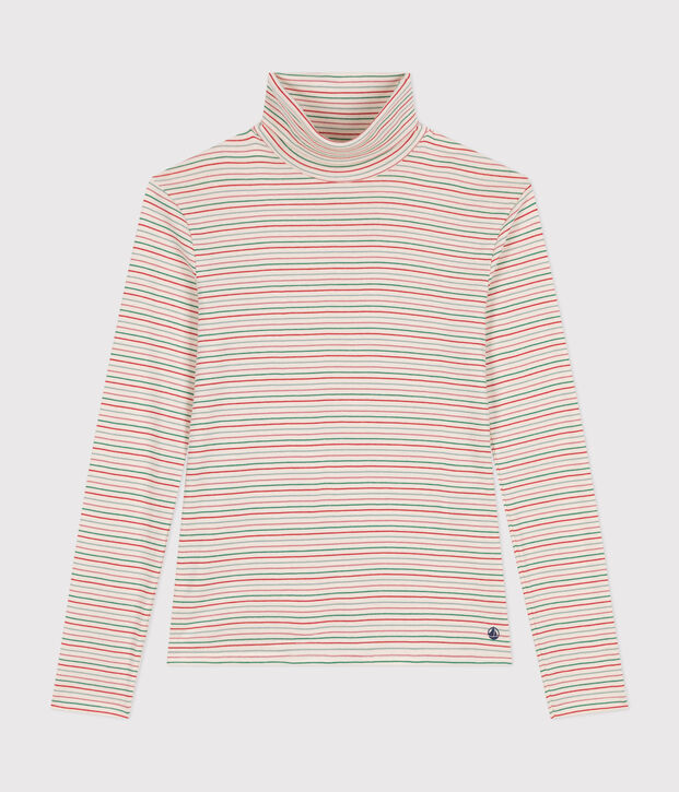 Camiseta Iconique de cuello vuelto de algod&oacute;n para mujer crudo/multicolor