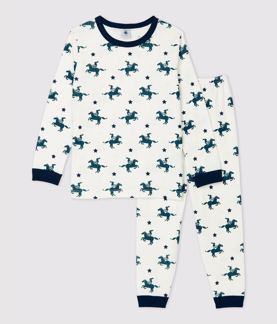 Pijama con estampado de caballeros de niño de algodón blanco MARSHMALLOW/blanco MULTICO