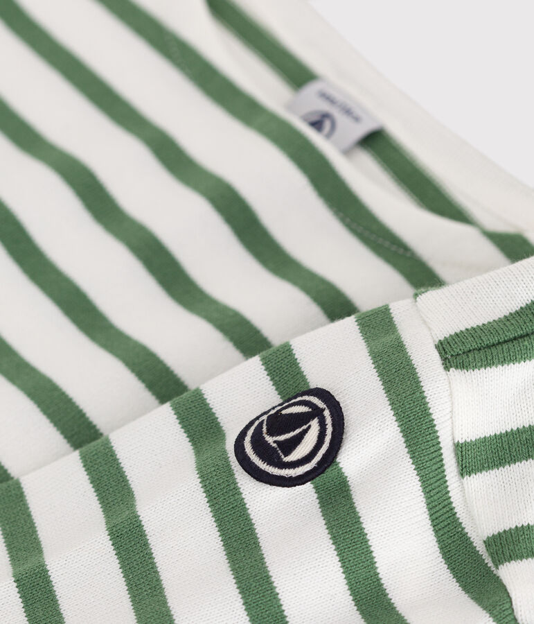 Marinera infantil unisex de algod&oacute;n de manga larga blanco/verde