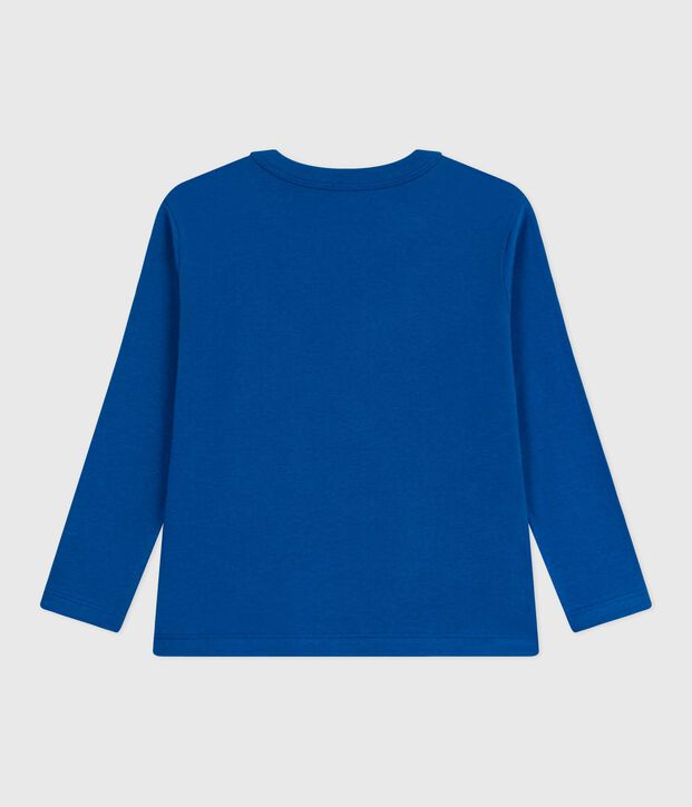 Camiseta infantil lisa de algod&oacute;n de manga larga azul