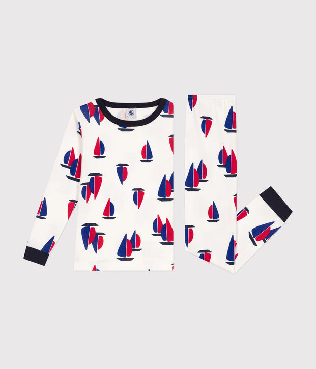 Pijama infantil ajustado de algod&oacute;n con estampado de barcos blanco/multicolor