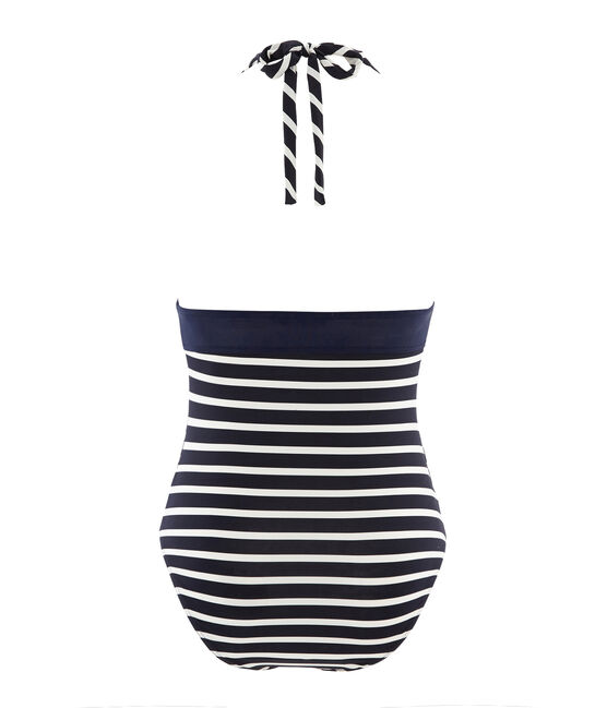 Traje de baño 1 pieza para mujer azul ABYSSE/blanco MARSHMALLOW