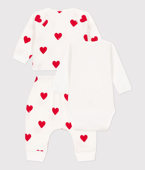 Conjunto de 3 piezas de bebé de algodón con corazones blanco MARSHMALLOW/rojo TERKUIT