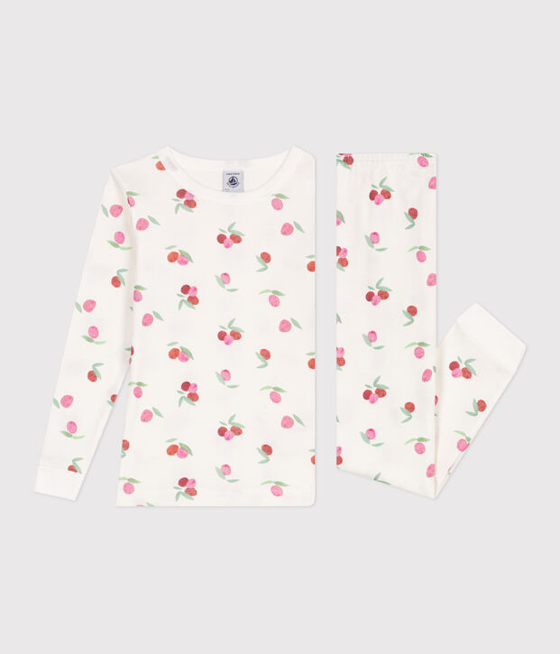 Pijama infantil muy ajustado en algod&oacute;n estampado blanco/rosa/multicolor