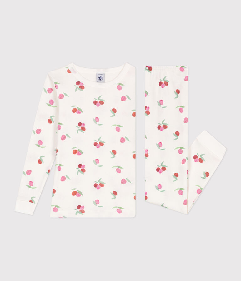 Pijama infantil muy ajustado en algod&oacute;n estampado blanco/rosa/multicolor