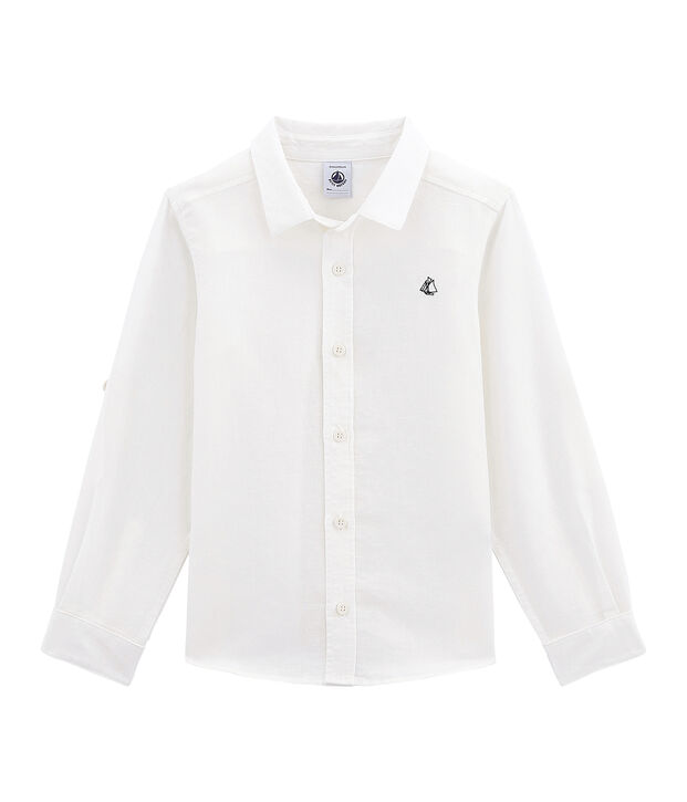 Camisa de lino y algod&oacute;n para ni&ntilde;o blanco