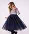 Vestido infantil de algod&oacute;n y tul de manga larga a rayas blanco/azul