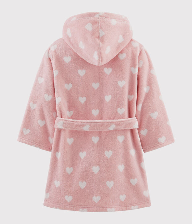 Albornoz con coraz&oacute;n de rizo para ni&ntilde;a rosa/blanco