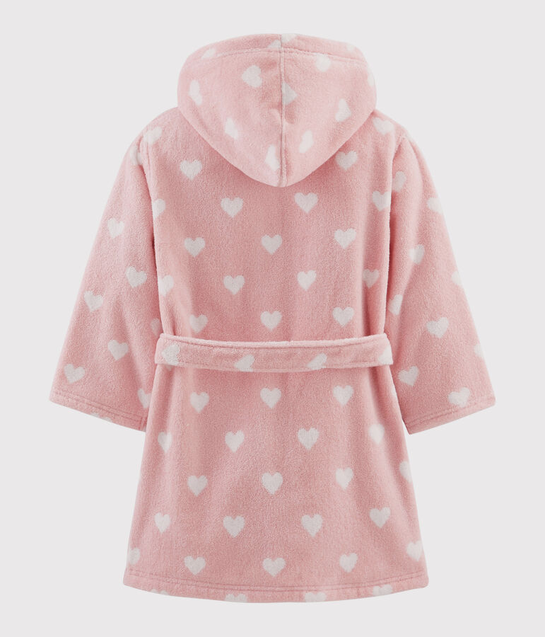 Albornoz con coraz&oacute;n de rizo para ni&ntilde;a rosa/blanco