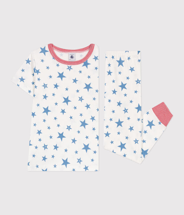 Pijama infantil de algod&oacute;n con estampado de estrellas blanco/azul