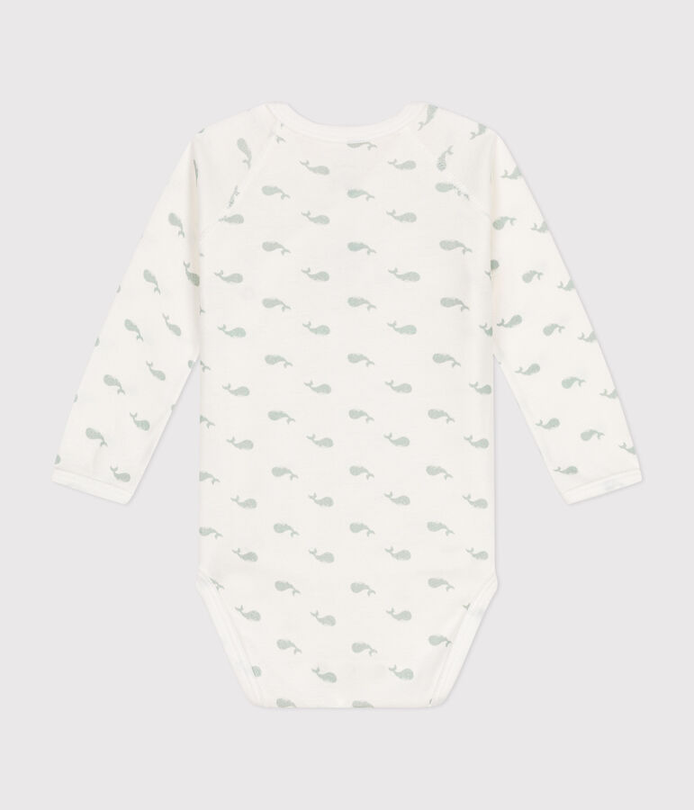 Body cruzado de manga larga de algod&oacute;n para beb&eacute; blanco/verde