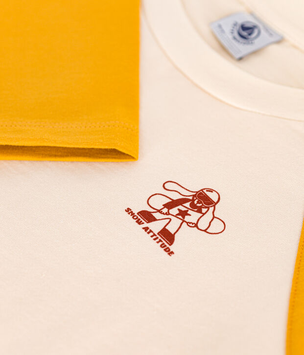 Camiseta de algod&oacute;n de manga larga de ni&ntilde;o crudo/amarillo